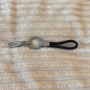 Emporio Armani Black Braided Leather Keychain Keyring Key Chain Ring St. Steel